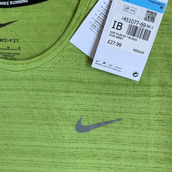 NWT Nike Dri-FIT Miler Men's Running T-Shirt Green Size Small - Picture 3 of 6